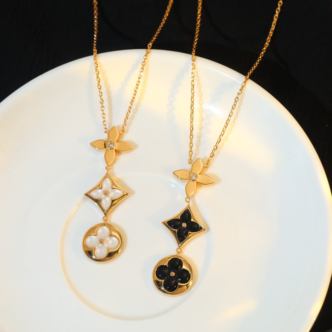 [Love Lucky]COLLANA STELLA E SOLE IN ONICE E ORO ROSA