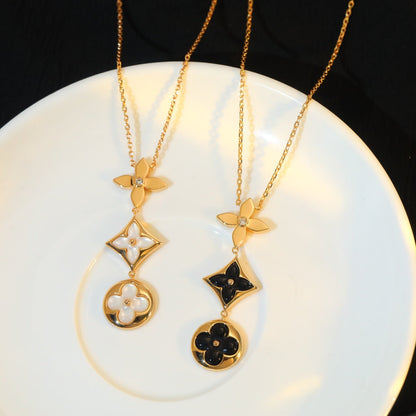 [Love Lucky]COLLANA STELLA E SOLE IN ONICE E ORO ROSA