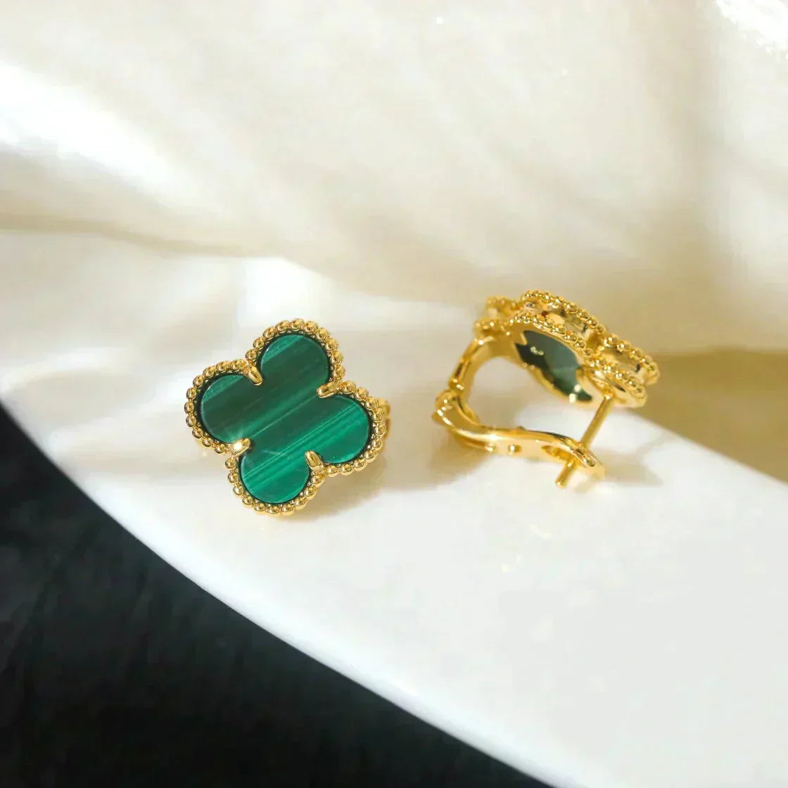 [Love Lucky]CLOVER MEDIUM 1 MOTIFS MALACHITE  EARRINGS