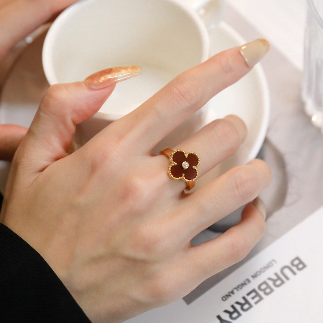 [Love Lucky] KLEEBLATT KARNEOL RING ROSÉGOLD DIAMANT