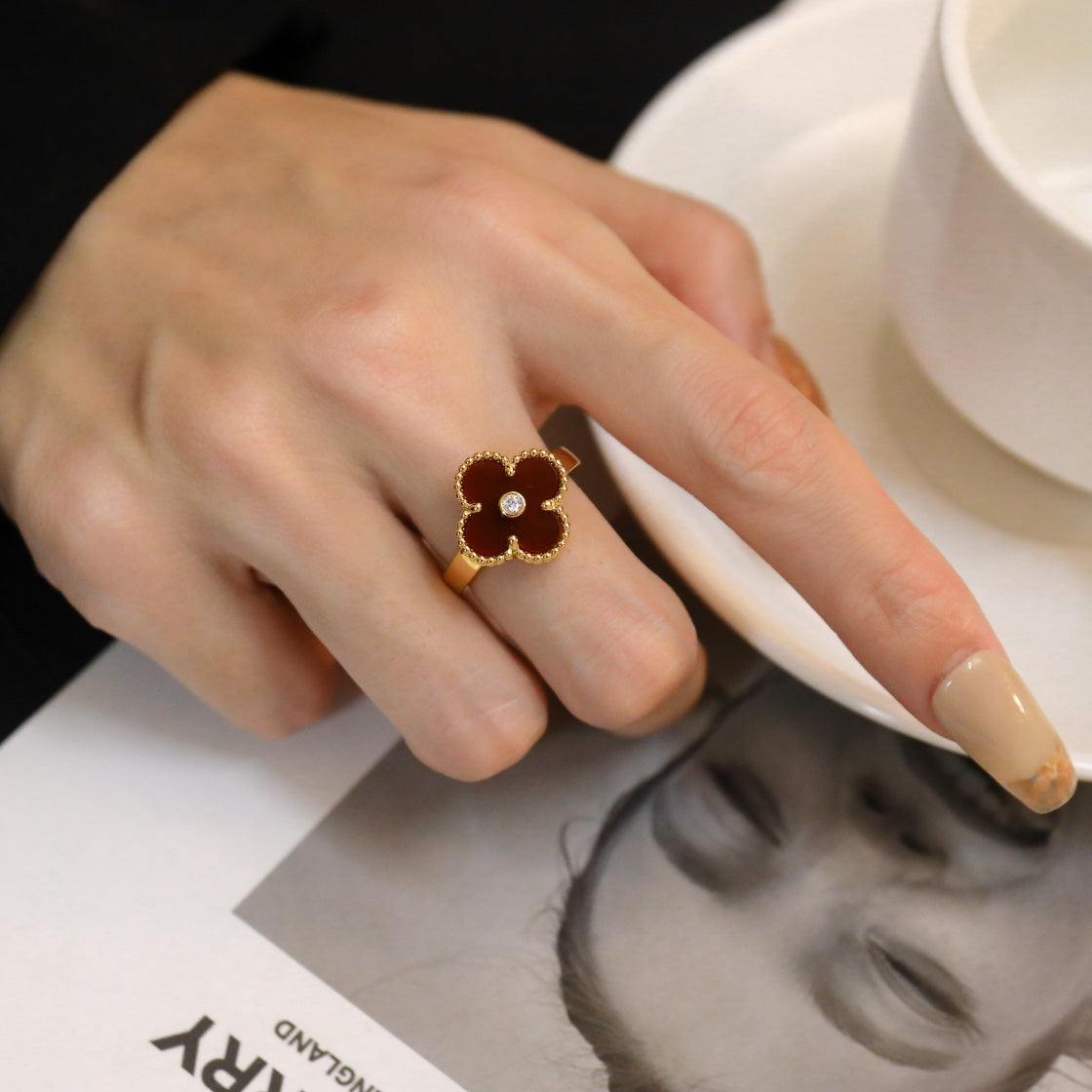 [Love Lucky] KLEEBLATT KARNEOL RING ROSÉGOLD DIAMANT