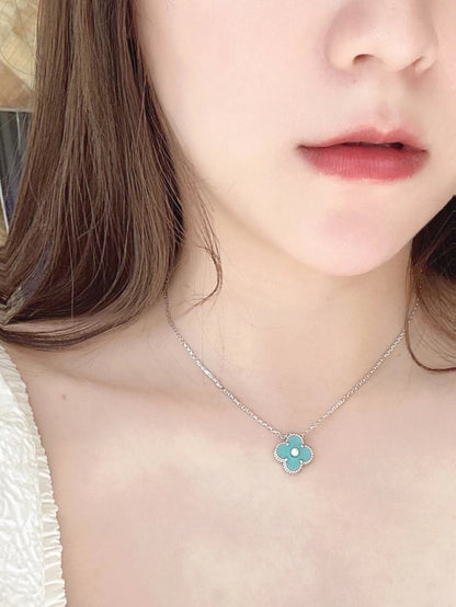 [Love Lucky]COLLANA CLOVER 1 DIAMANTE AZZURRO ARGENTO