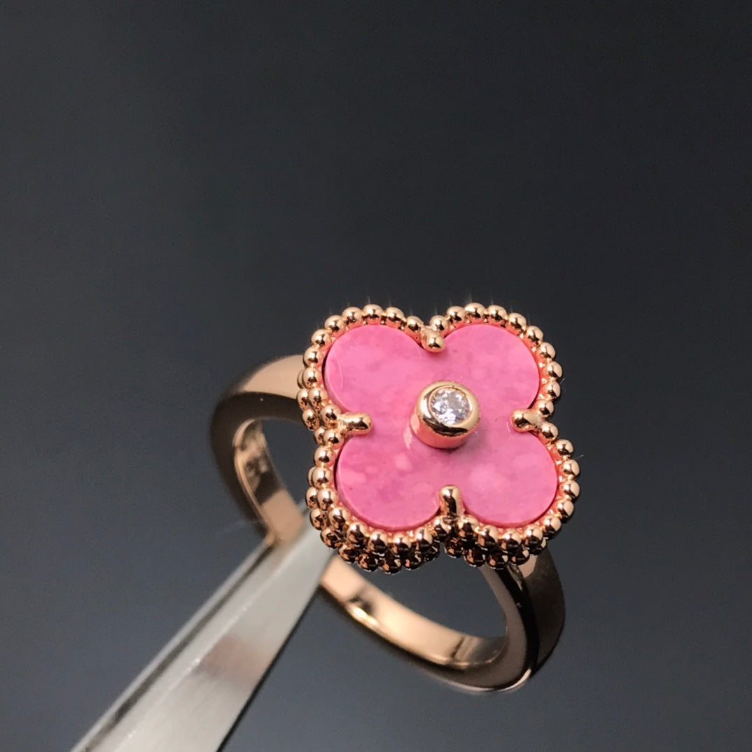[Love Lucky] KLEEBLATT-RHODONIT-RING AUS ROSÉGOLD