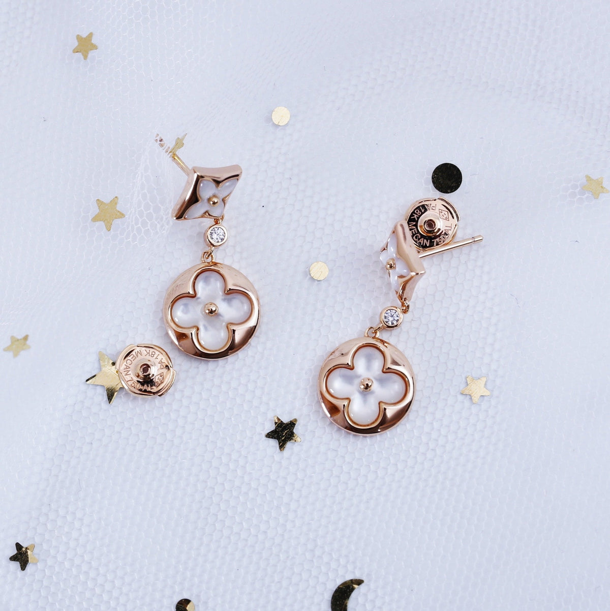 [Love Lucky]STAR AND SUN PINK GOLD MOP DROP EARRINGS