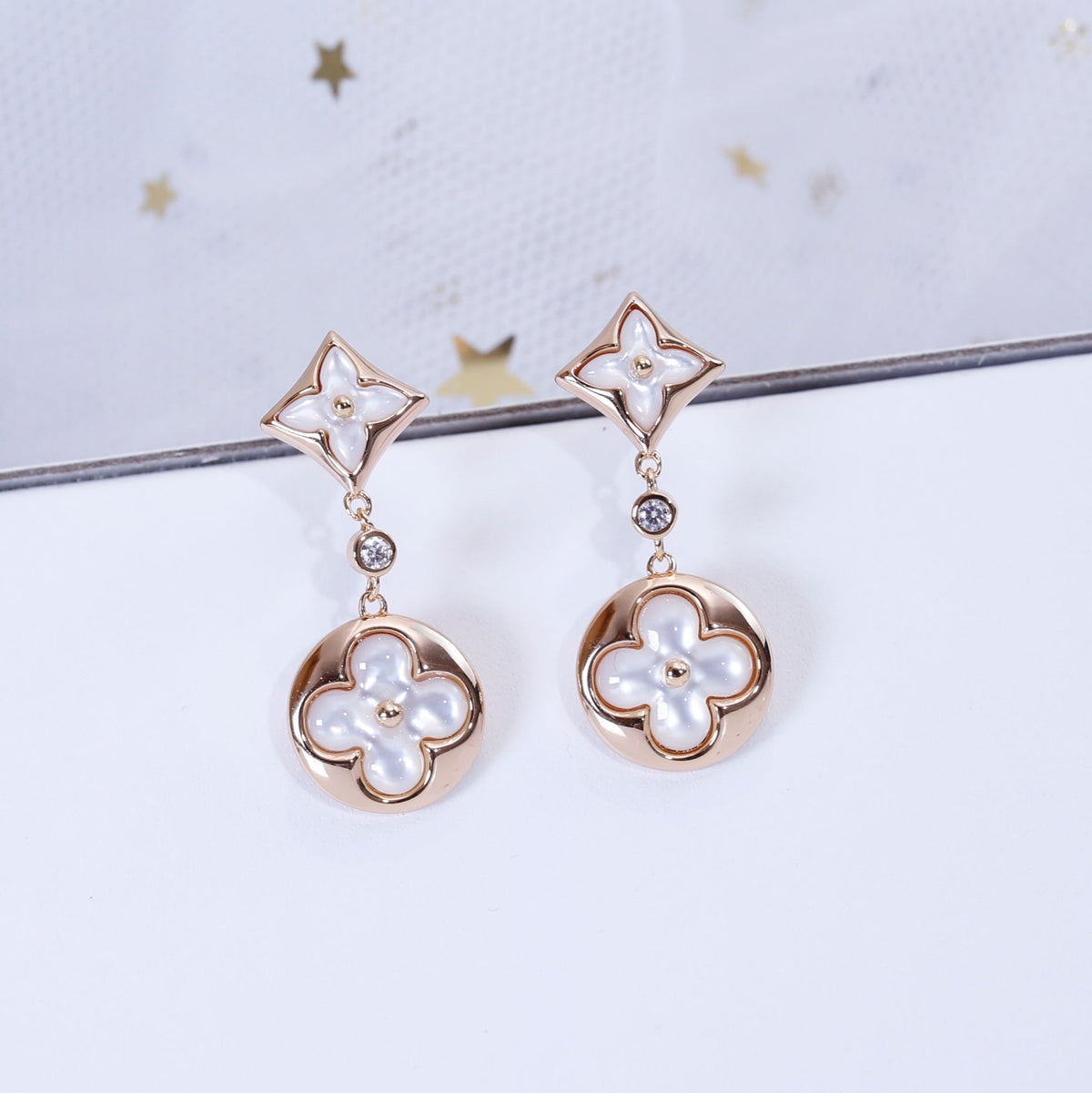 [Love Lucky]STAR AND SUN PINK GOLD MOP DROP EARRINGS