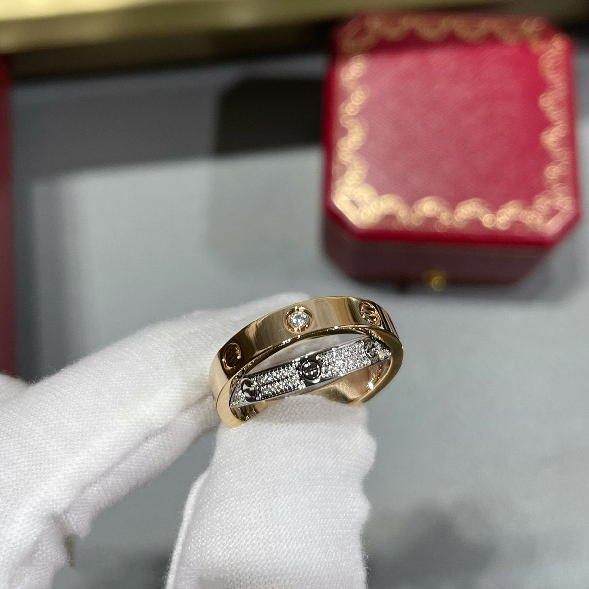 [Love Lucky]LOVE PINK GOLD SILVER DIAMOND DOUBLE RING