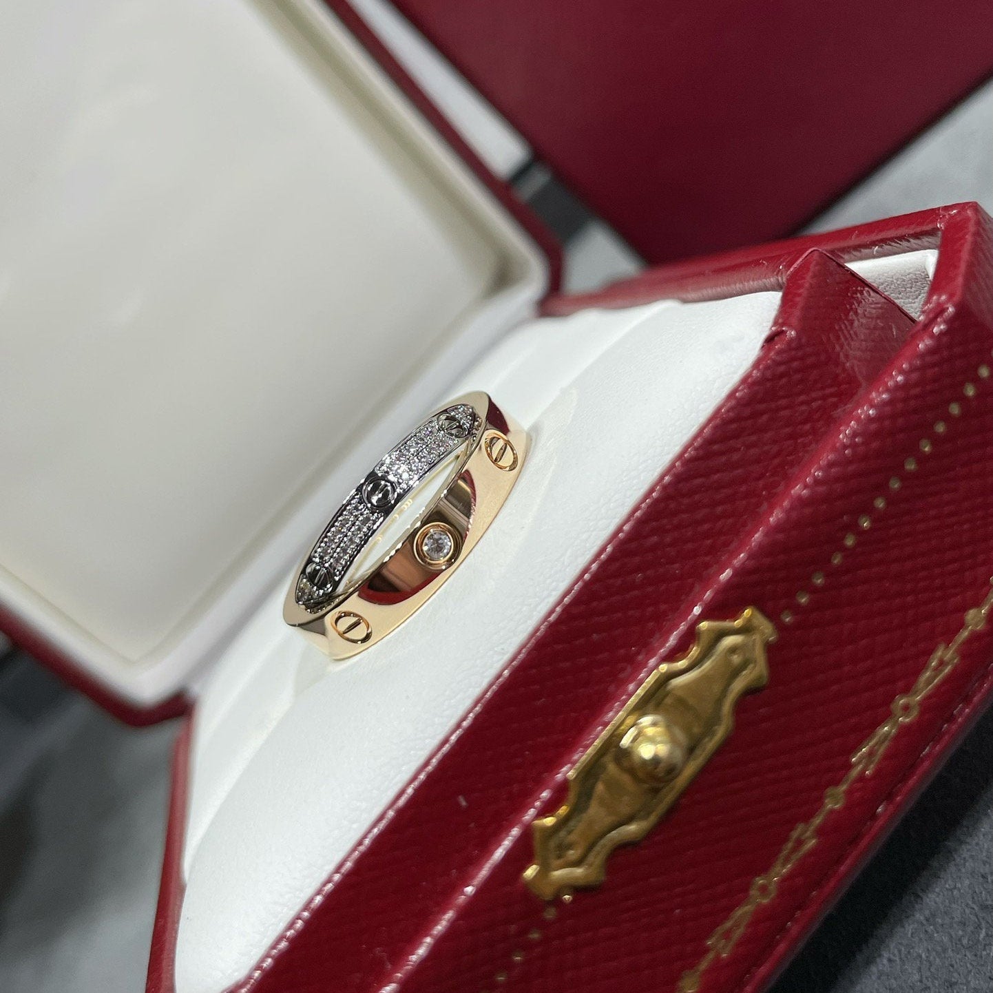 [Love Lucky]LOVE PINK GOLD SILVER DIAMOND DOUBLE RING