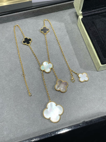 [Love Lucky]CLOVER 6 MOTIF MOP ONYX GOLD 項鍊