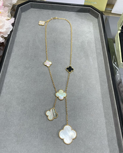 [Love Lucky]CLOVER 6 MOTIF MOP ONYX GOLD 項鍊
