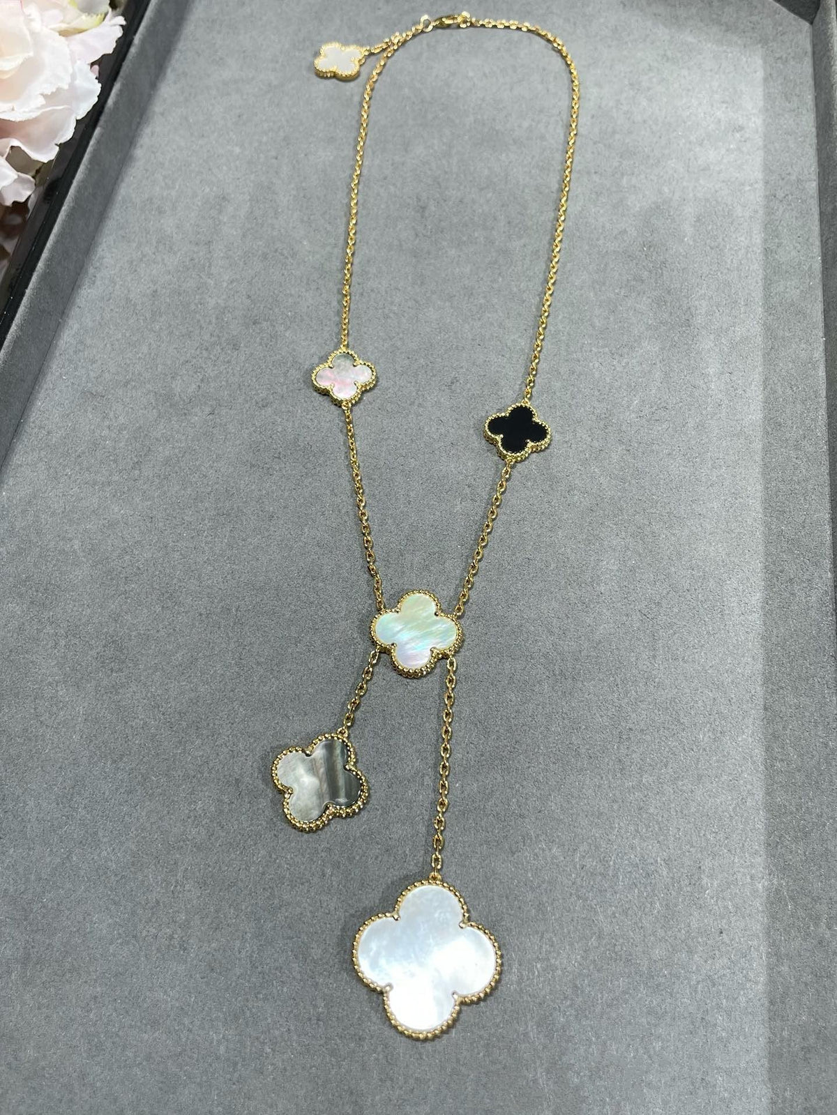 [Love Lucky]CLOVER 6 MOTIF MOP ONYX GOLD 項鍊