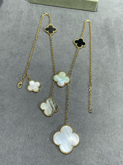 [Love Lucky]CLOVER 6 MOTIF MOP ONYX GOLD 項鍊