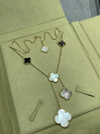 [Love Lucky]CLOVER 6 MOTIF MOP ONYX GOLD 項鍊