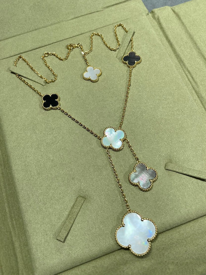 [Love Lucky]CLOVER 6 MOTIF MOP ONYX GOLD 項鍊