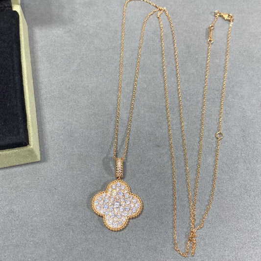 [Love Lucky]CLOVER 25MM LARGE PEDANT DIAMOND PAVED LONG NECKLACE