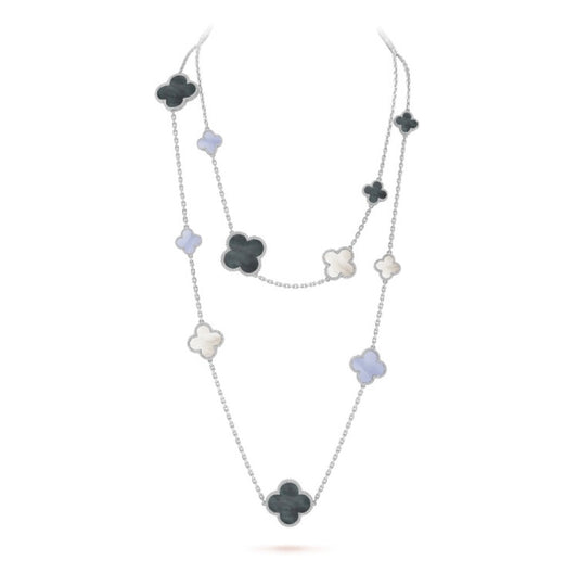 [Love Lucky]COLLAR DE PLATA DE 16 MOTIVOS CON CALCEDONIA Y NÁCAR