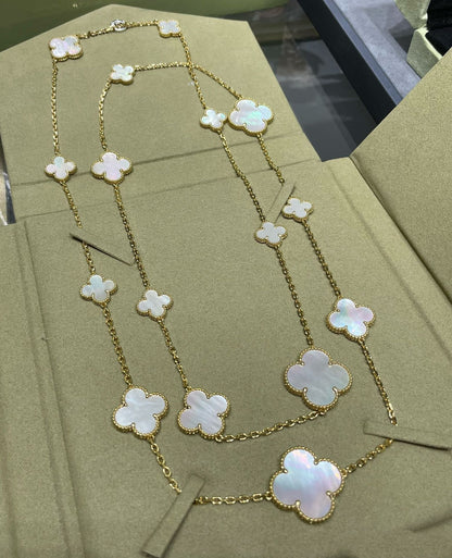 {"[Love Lucky]CLOVER 16 MOTIF WHITE MOP GOLD NECKLACE": "[Love Lucky] COLLANA CLOVER 16 MOTIVI IN MADREPERLA BIANCA E ORO"}