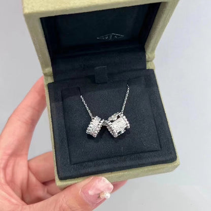 [Love Lucky]PERLEE DOUBLE PENDANT SILVER DIAMOND NECKLACE