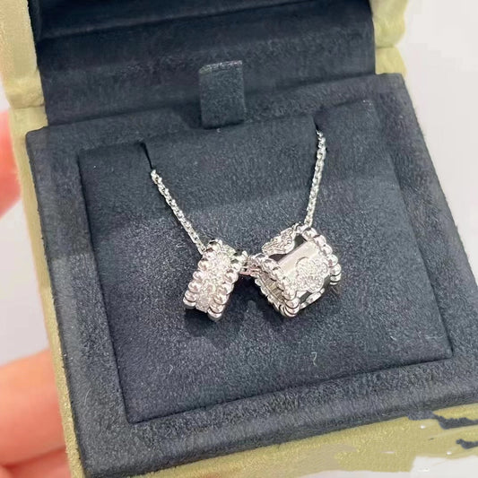 [Love Lucky] COLLAR DE PLATA CON DIAMANTES Y DOBLE COLGANTE PERLÉE
