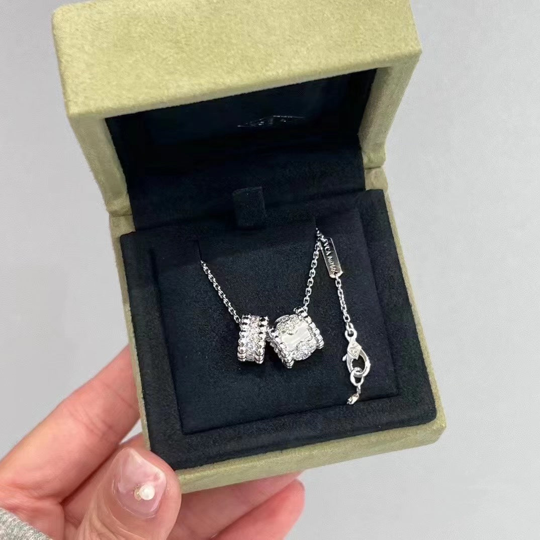 [Love Lucky]PERLEE DOUBLE PENDANT SILVER DIAMOND NECKLACE