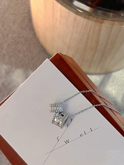[Love Lucky]PERLEE DOUBLE PENDANT SILVER DIAMOND NECKLACE