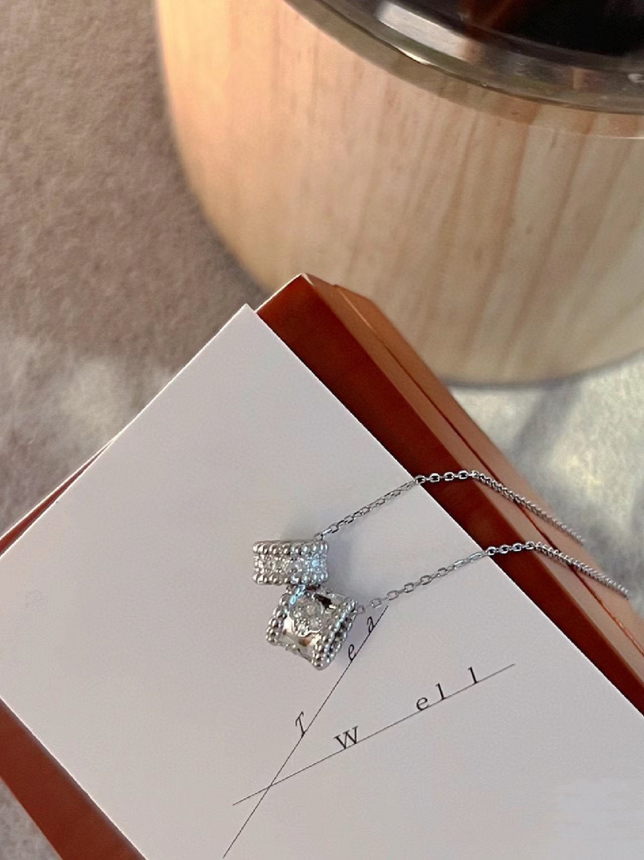 [Love Lucky]PERLEE DOUBLE PENDANT SILVER DIAMOND NECKLACE