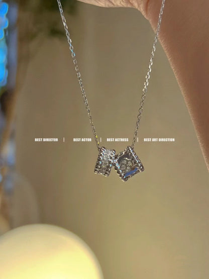 [Love Lucky]PERLEE DOUBLE PENDANT SILVER DIAMOND NECKLACE