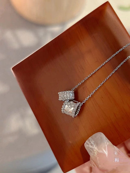 [Love Lucky]PERLEE DOUBLE PENDANT SILVER DIAMOND NECKLACE