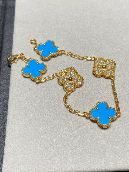 [Love Lucky] CLOVER 5 MOTIF BLUE AGATE BRACELET COLLECTION