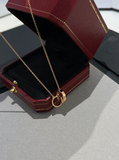 [Love Lucky] LIEBESHALSKETTE DOPPELRING ROSA GOLD 
