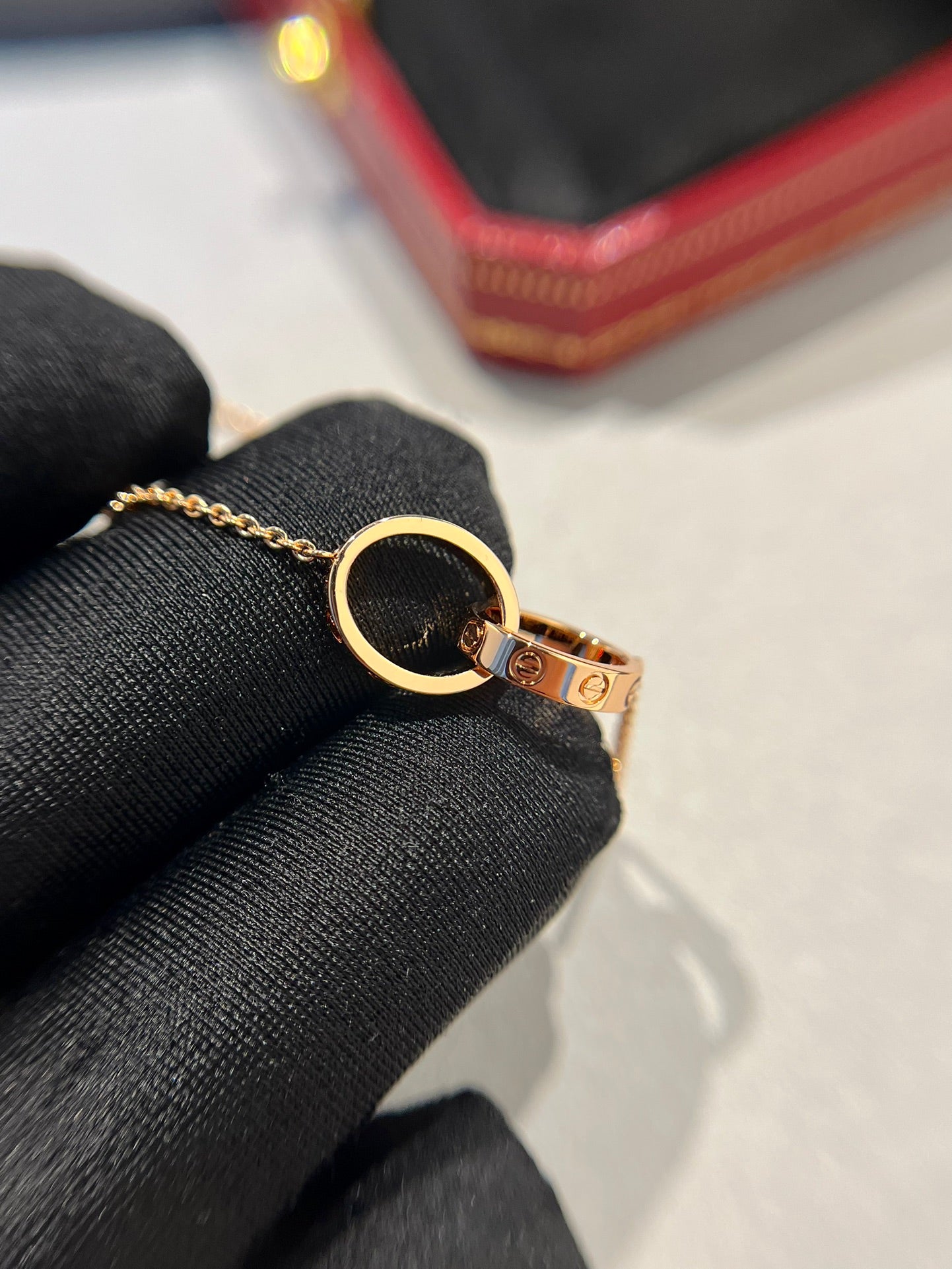 [Love Lucky] LIEBESHALSKETTE DOPPELRING ROSA GOLD 