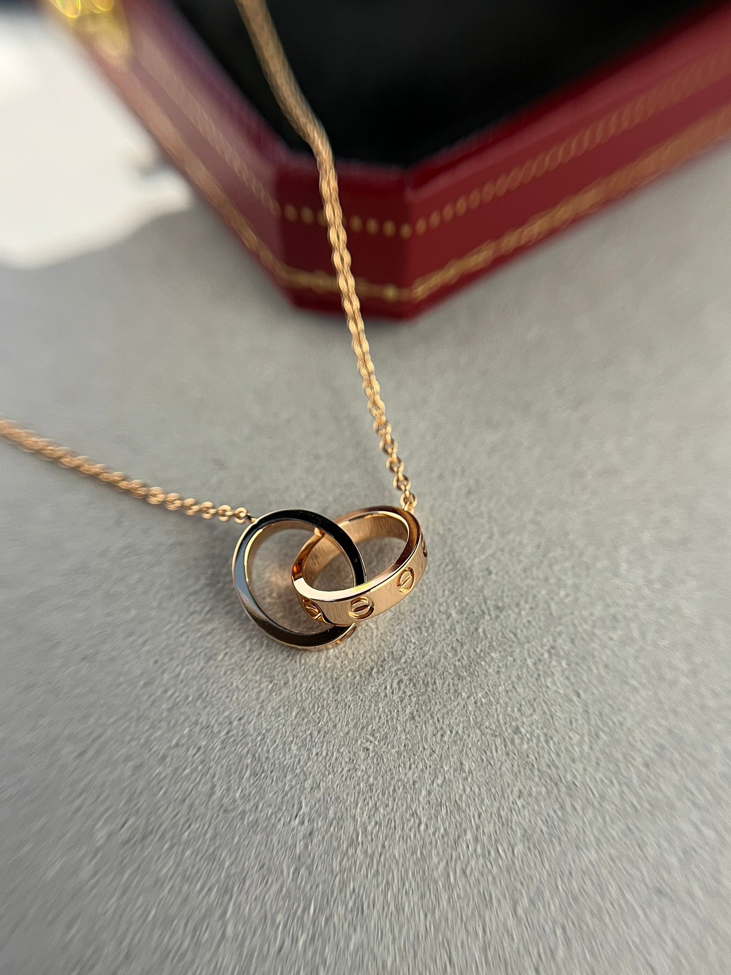 [Love Lucky] LIEBESHALSKETTE DOPPELRING ROSA GOLD 
