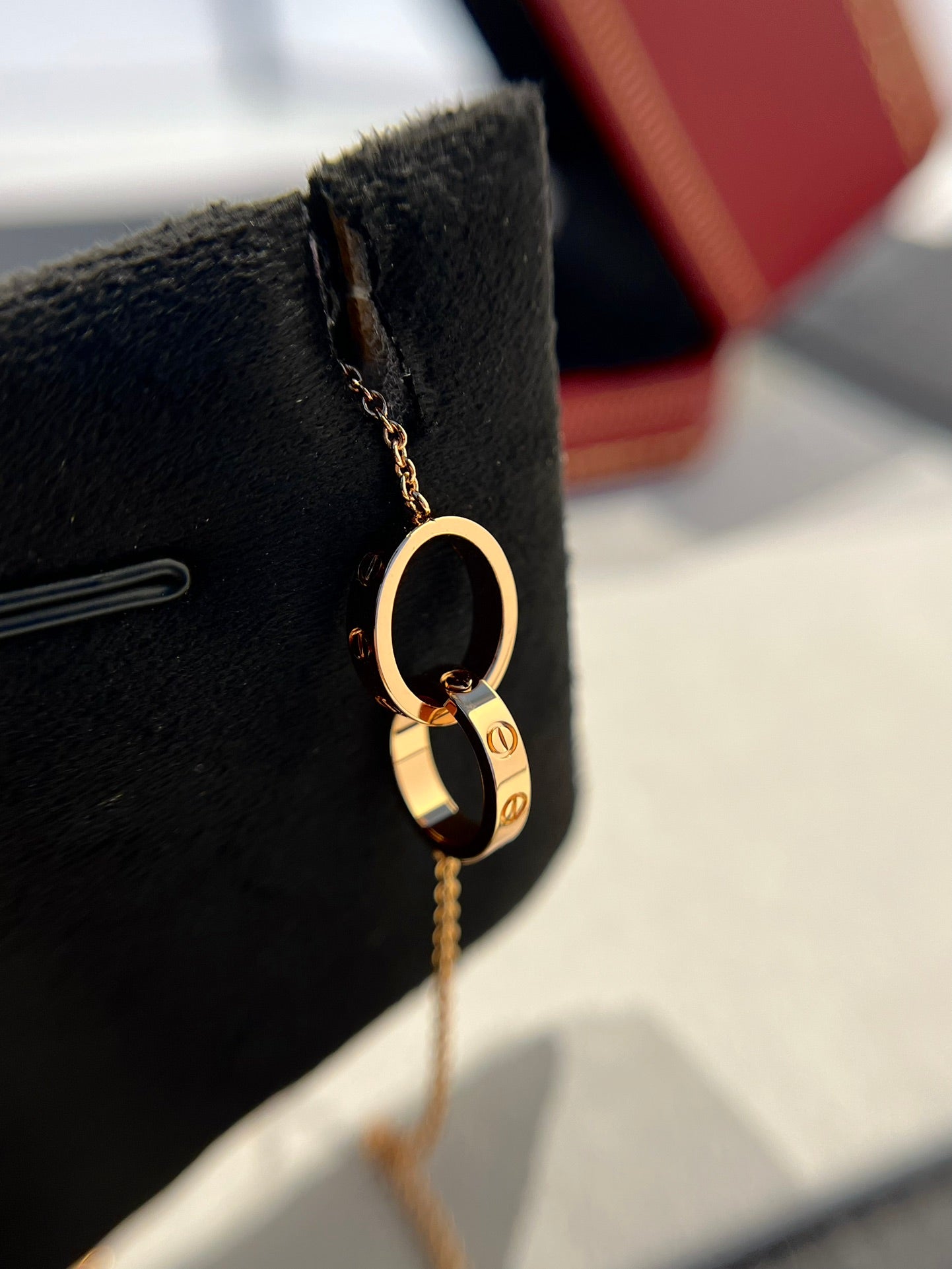 [Love Lucky] LIEBESHALSKETTE DOPPELRING ROSA GOLD 