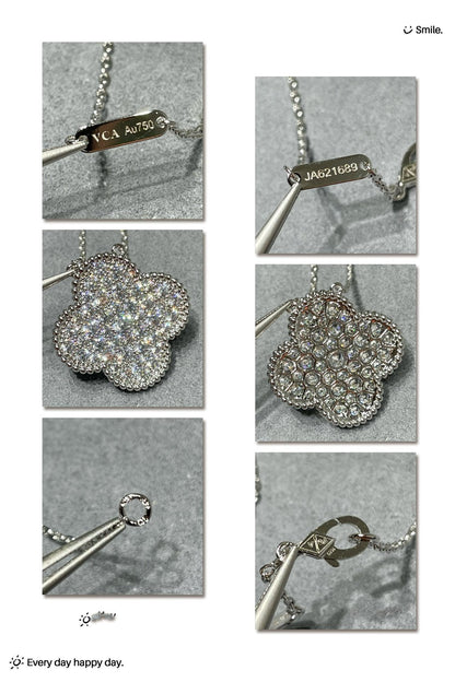 [Love Lucky]CLOVER 25MM LARGE PENDANT DIAMOND PAVED SILVER NECKLACE