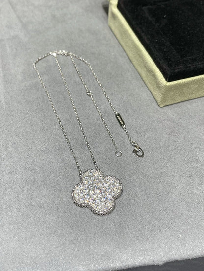 [Love Lucky]CLOVER 25MM LARGE PENDANT DIAMOND PAVED SILVER NECKLACE