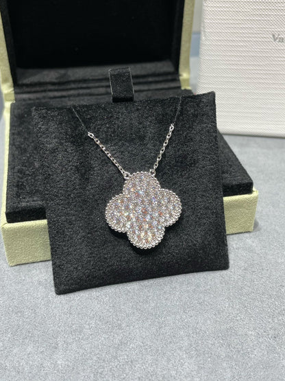 [Love Lucky]CLOVER 25MM LARGE PENDANT DIAMOND PAVED SILVER NECKLACE