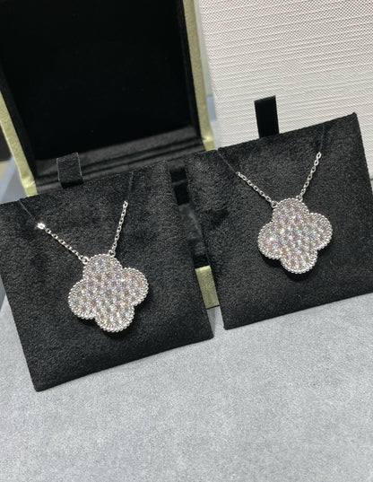 [Love Lucky]CLOVER 25MM LARGE PENDANT DIAMOND PAVED SILVER NECKLACE