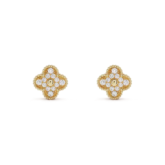 [Love Lucky]CLOVER MEDIUM 1 MOTIFS FUll DIAMOND EARRINGS