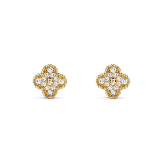 [Love Lucky]CLOVER MEDIUM 1 MOTIFS FUll DIAMOND EARRINGS