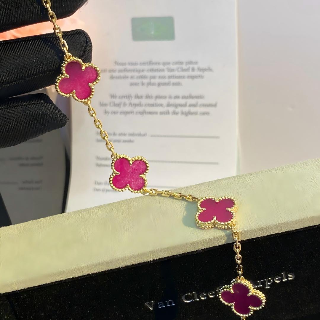 [Love Lucky]NEW CLOVER 5 MOTIFS PINK ENAMEL BRACELET