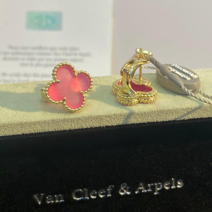 [Love Lucky]NEW CLOVER 15MM PINK ENAMEL STUD EARRINGS