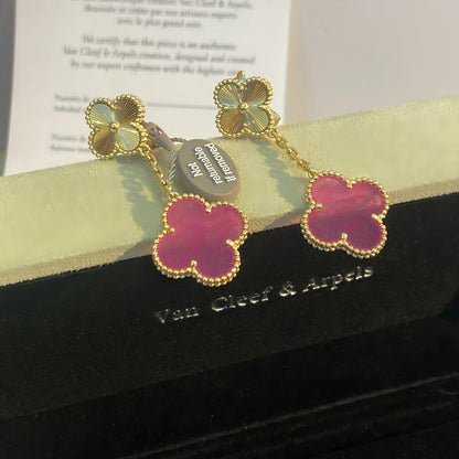 [Love Lucky]NEW CLOVER 2 MOTIF PINK ENAMEL EARRINGS