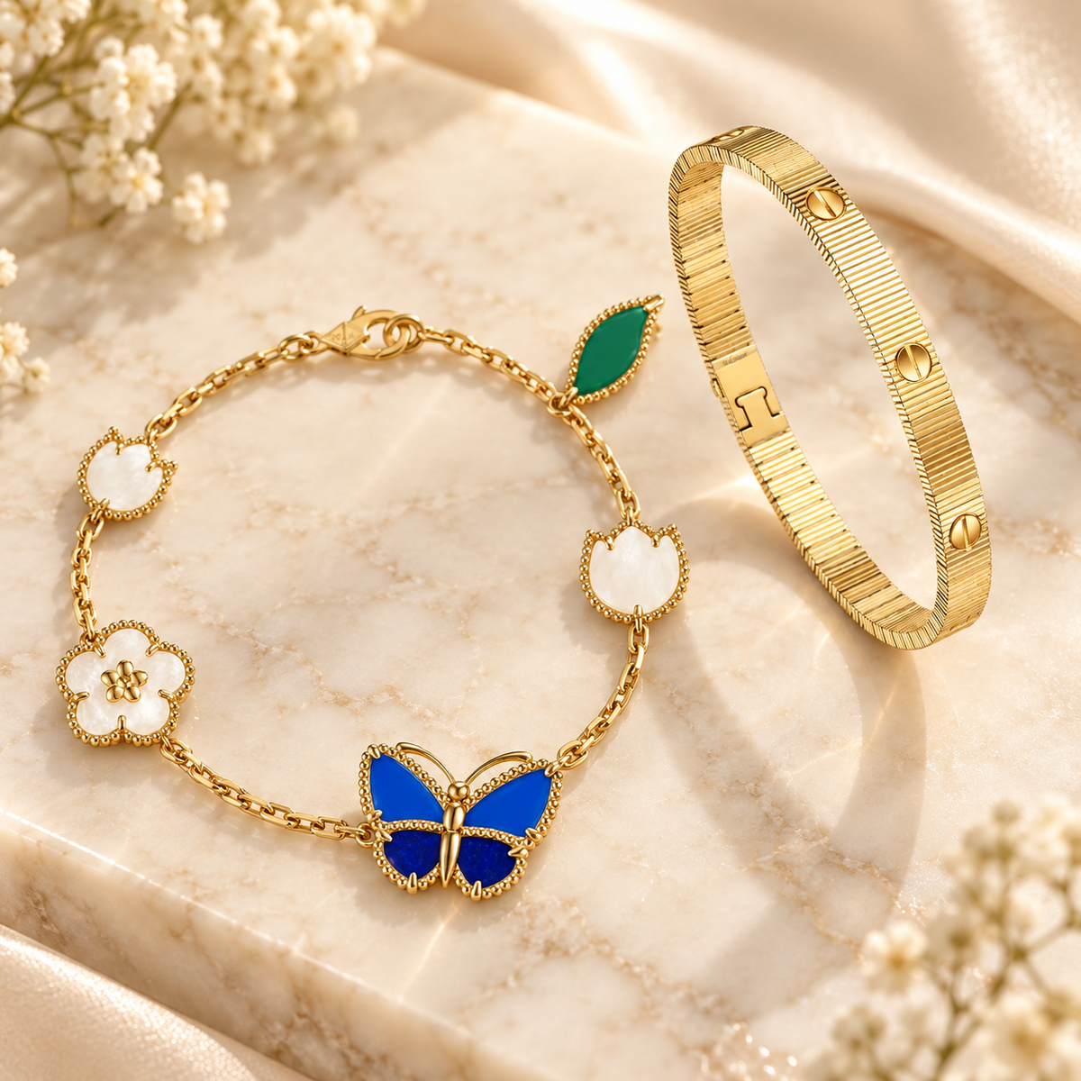 [LoveLucky] Lucky Spring Butterfly 5-Motif & LOVE Unlimited Bracelet Stack Set