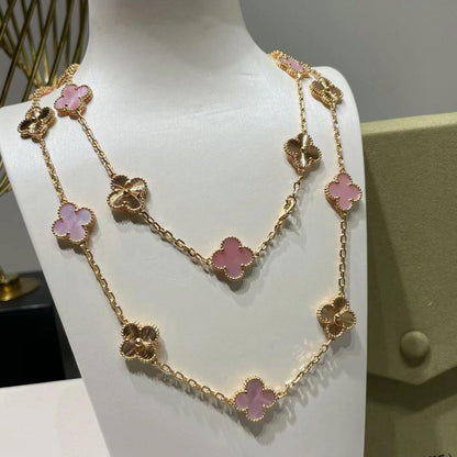 [Love Lucky]CLOVER 20 MOTIFS LASER PINK MOP NECKLACE