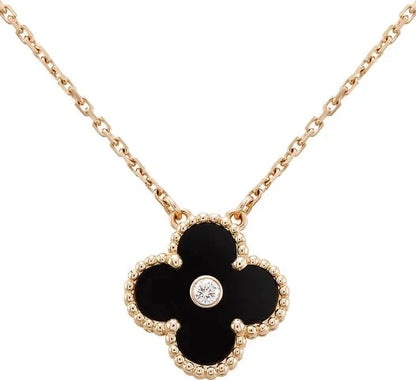[Love Lucky]CLOVER 15MM DIAMOND ONYX NECKLACE