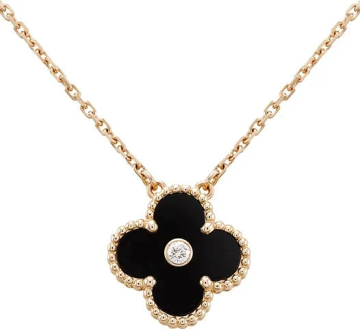 [Love Lucky]CLOVER 15MM DIAMOND ONYX NECKLACE