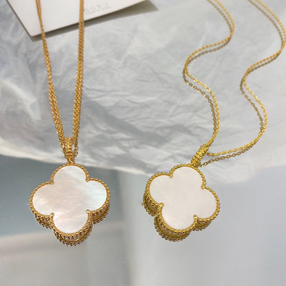 [Love Lucky]COLLAR CON COLGANTE GRANDE CLOVER 25MM NÁCAR