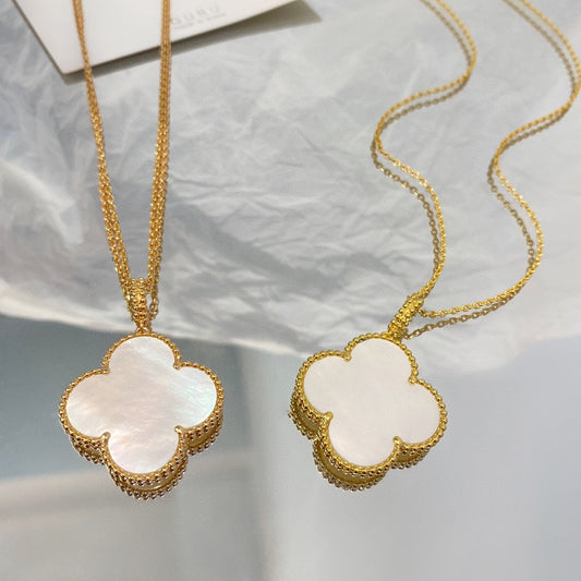 [Love Lucky]COLLAR CON COLGANTE GRANDE CLOVER 25MM NÁCAR