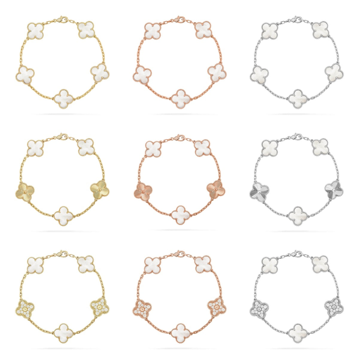 [Love Lucky]CLOVER WHITE PEARL MOP 5 MOTIF BRACELET COLLECTION