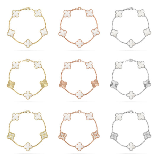 [Love Lucky]CLOVER WHITE PEARL MOP 5 MOTIF BRACELET COLLECTION