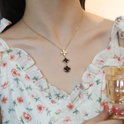 [Love Lucky]COLLANA STELLA E SOLE IN ONICE E ORO ROSA